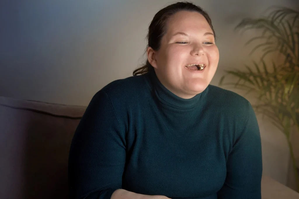 Disabled woman laughing